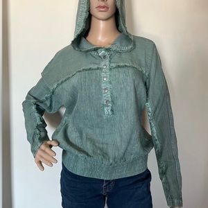 New Sage Green Kut from the Cloth Shirt with hood Size Large